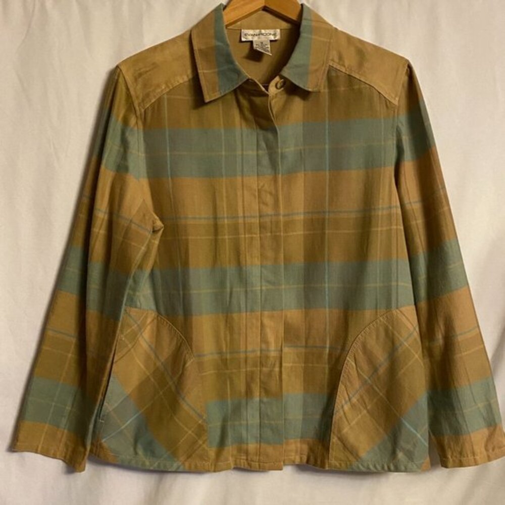 Evan Picone Plaid Cotton/Wool Shacket Size 12 Faux Suede